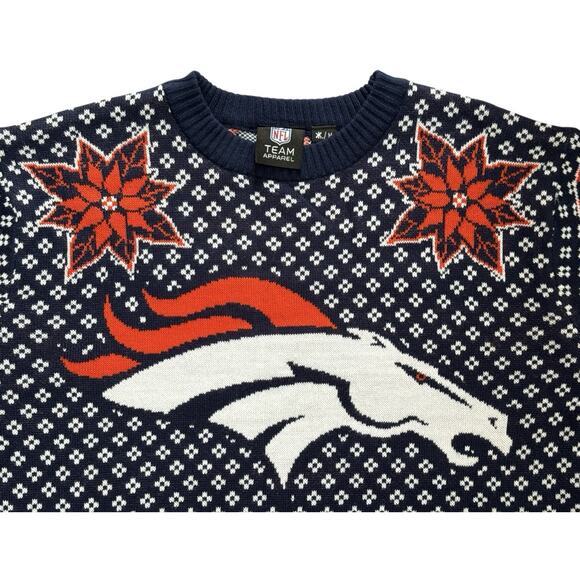 Denver Bronco Sweater NFL Team Apparel Medium Orange Blue Game Day Holiday 2025 - Picture 3 of 11